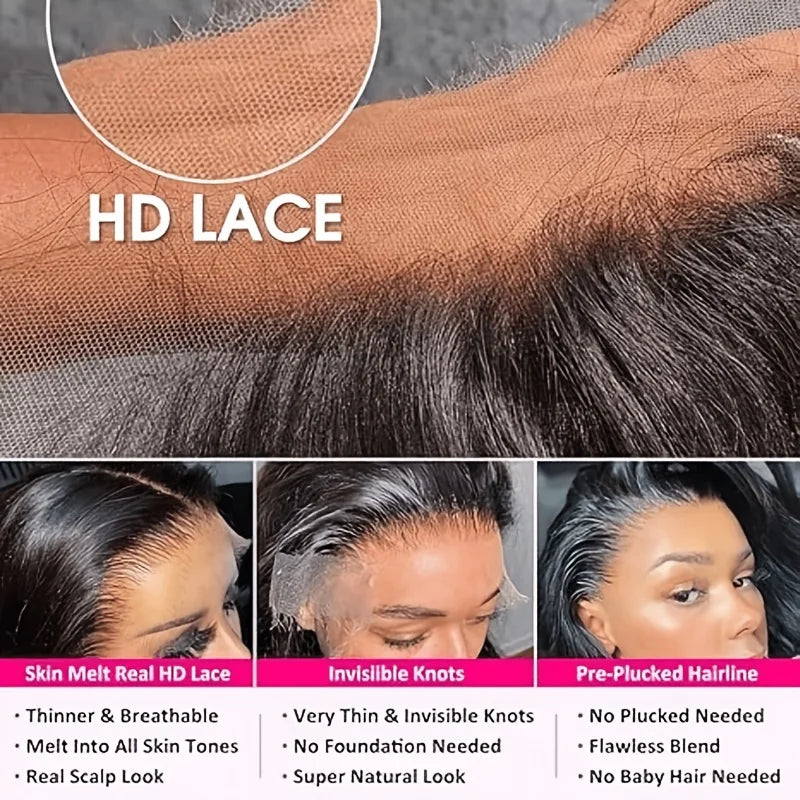 40 42Inch Body Wave Human Hair Wig 13x4 13x6 HD Lace Front Wig 250% Density Brazilian Hair Natural Black Wig for Women