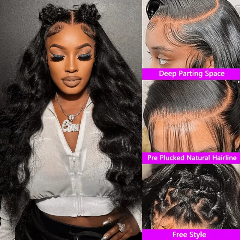 40 42Inch Body Wave Human Hair Wig 13x4 13x6 HD Lace Front Wig 250% Density Brazilian Hair Natural Black Wig for Women