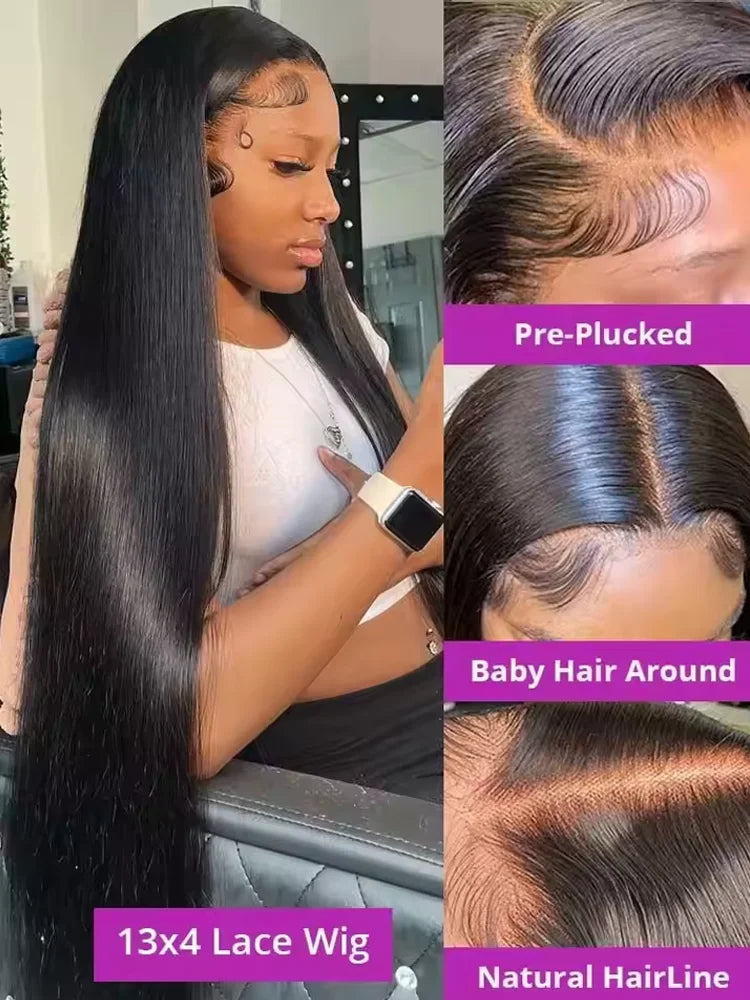 42 Inch 250 Density Bone Straight Lace Frontal Wig Human Hair Wig 13x6 Hd Transparent Lace Frontal Wig For Women Ready To Wear