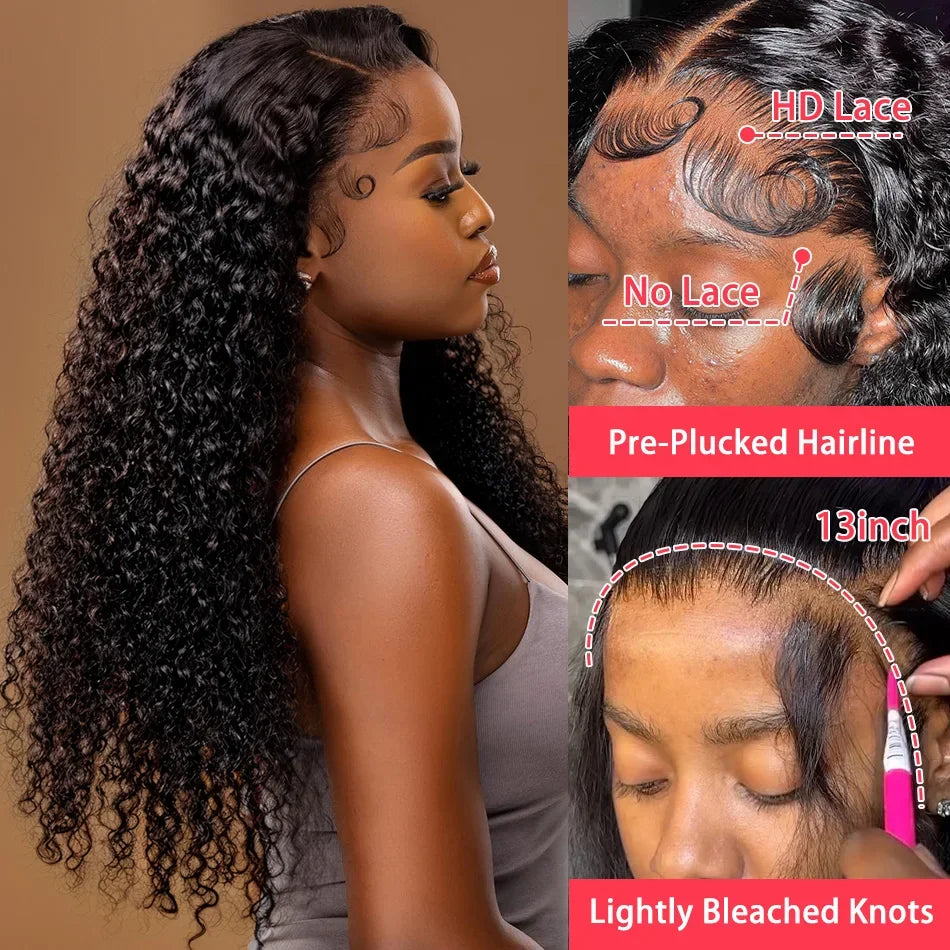 250 Density 100% Human Hair 13x6 Deep Wave HD Lace Frontal Wigs 13x4 Curly 5x5 Glueless Lace Front Wig 30 40 Inch Closure Black