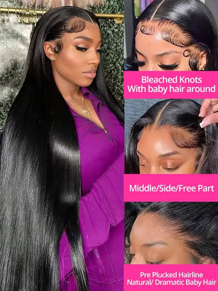 40 42 Inch 13x4 13x6 HD Transparent Bone Straight Lace Front Wigs 250% Brazilian Human Hair Wigs 5x5 Glueless Lace Closure Wigs