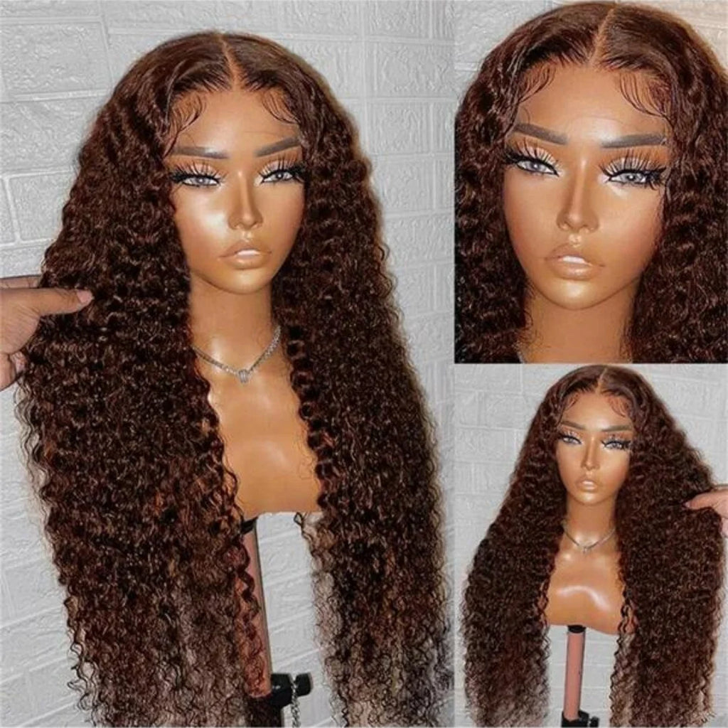 Chocolate Brown 13x4 Human Hair Wigs HD Lace Human Hair Wig 34 Inch Brown Deep Curly Lace Frontal Wigs 13x4 Transparent Lace Wig