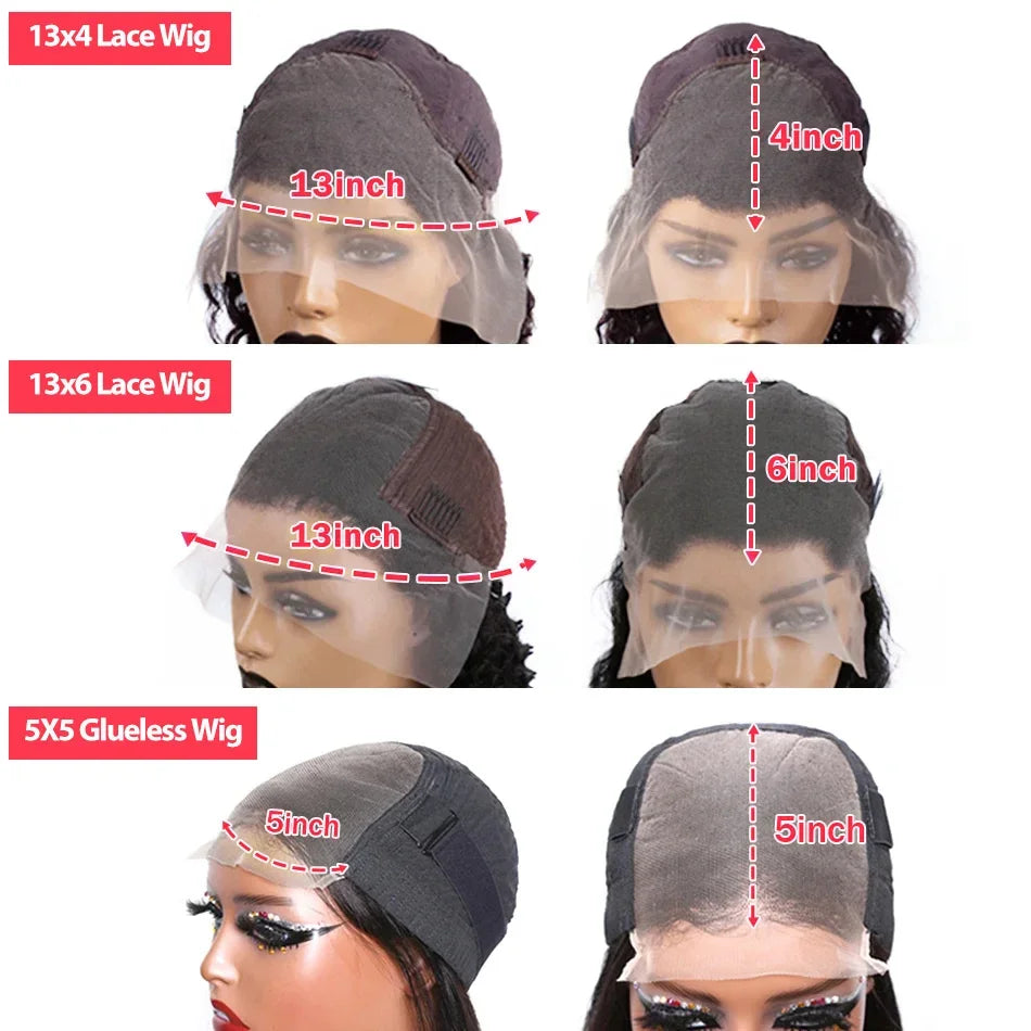 250 Density 100% Human Hair 13x6 Deep Wave HD Lace Frontal Wigs 13x4 Curly 5x5 Glueless Lace Front Wig 30 40 Inch Closure Black