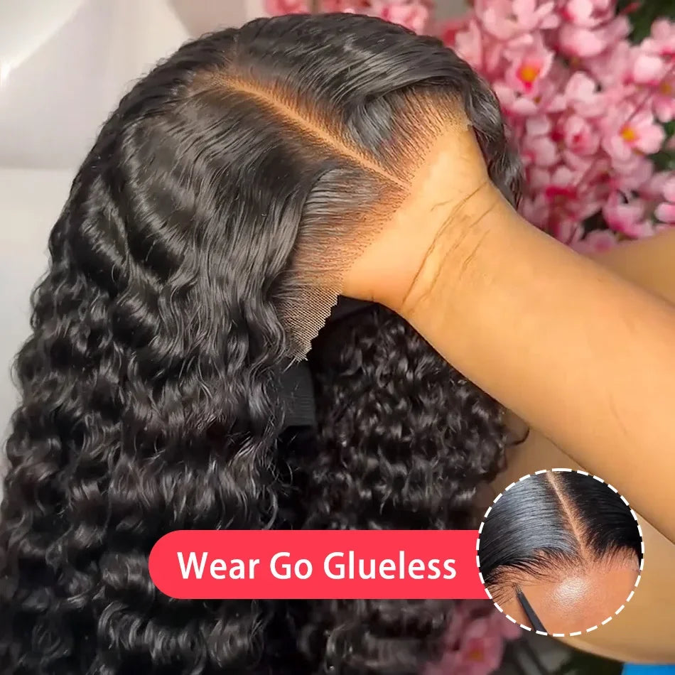 250 Density 100% Human Hair 13x6 Deep Wave HD Lace Frontal Wigs 13x4 Curly 5x5 Glueless Lace Front Wig 30 40 Inch Closure Black