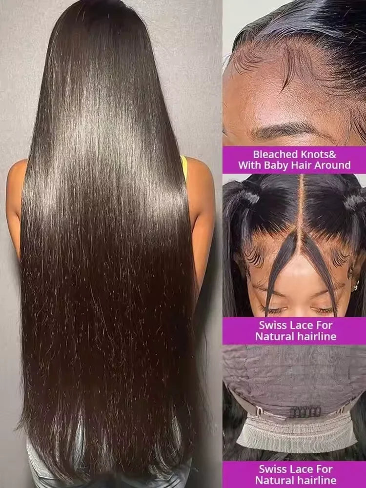 42 Inch 250 Density Bone Straight Lace Frontal Wig Human Hair Wig 13x6 Hd Transparent Lace Frontal Wig For Women Ready To Wear