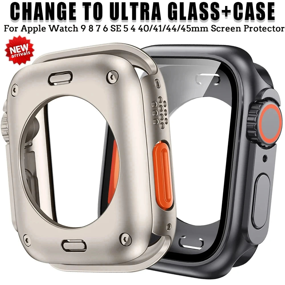 Change To Ultra Glass Screen Protector + Case for Apple Watch 11 10 9 8 7 45mm 41mm 44mm 40mm IWatch S10 42mm 46mm PC Hard Cover