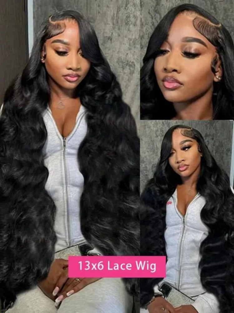 Glueless 13x6 Body Wave Human Hair Wigs Pre Plucked 40 Inches 250% Density HD Lace Front Wigs Human Hair Body Wave Natural Black