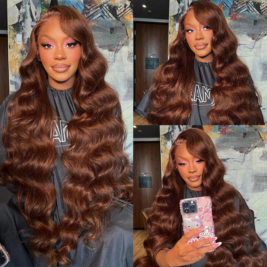 HD Chocolate Brown 13x4 Body Wave Lace Front Wig Brazilian 13x6 Lace Frontal Wigs Woman Remy Colored Human Hair Wigs Pre Plucked