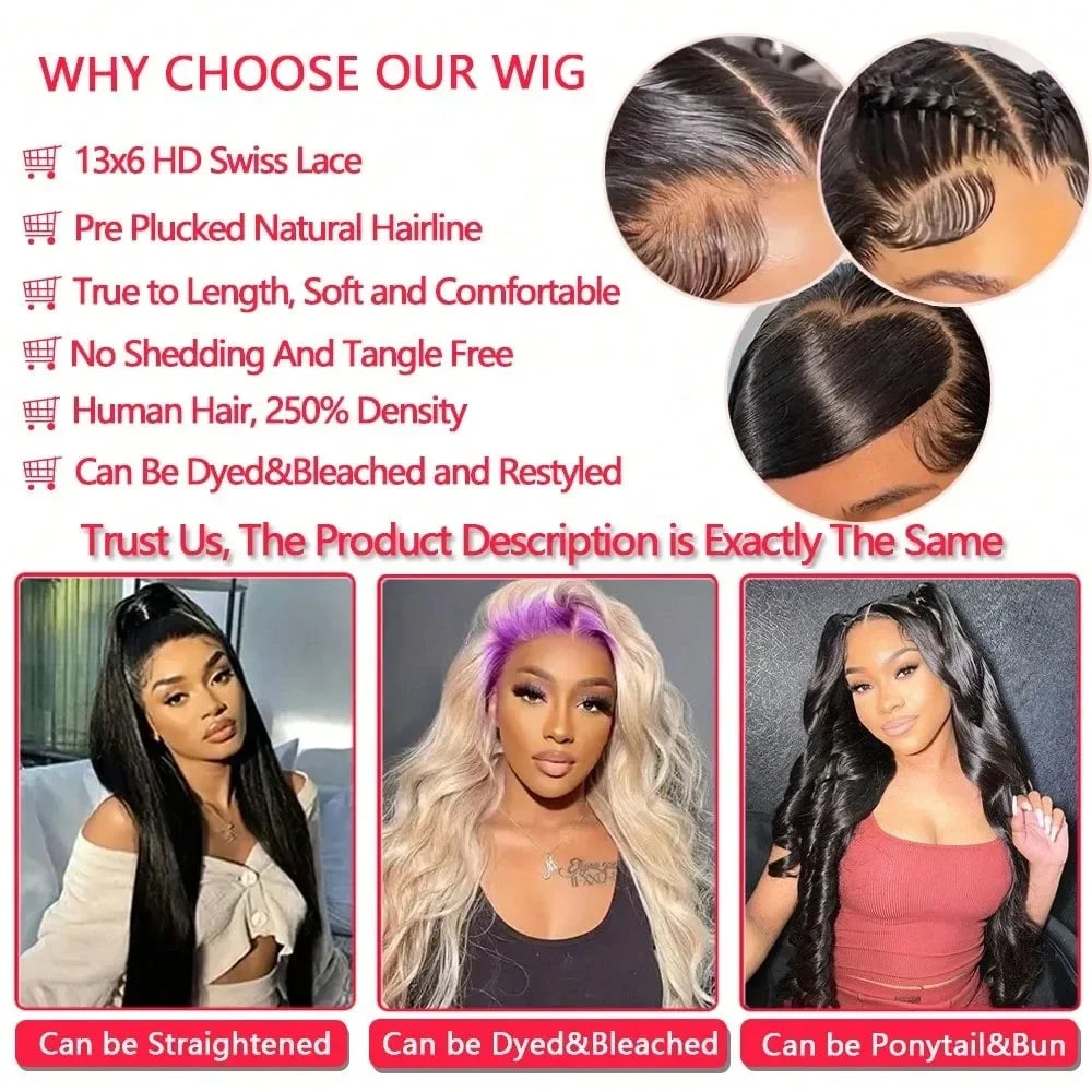 Nature Black Lace Front Wigs Human Hair 13x4 HD Transparent Body Wave Lace Front Wigs Human Hair Pre Plucked