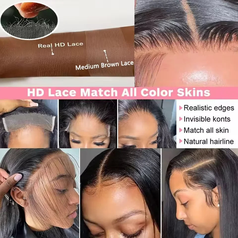 200% Real Density Bone Straight Hd Transparent 13x6 Pre Plucked Lace Frontal Wig 13x4 360 Hd Lace Front ≥98% Human Hair Wigs
