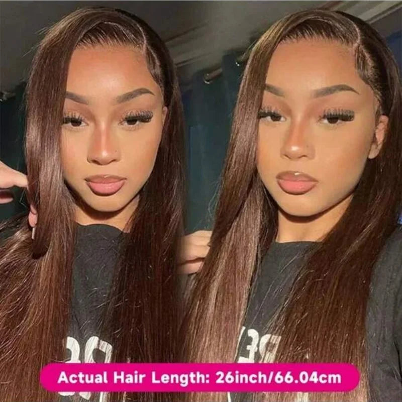 34 Inch Chocolate Brown 13x4 HD Bone Straight Lace Front Wigs Human Hair 13x4 Brazilian Transparent Lace Frontal Wigs For Women