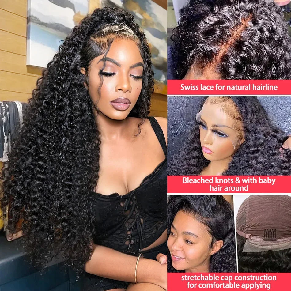 250 Density 100% Human Hair 13x6 Deep Wave HD Lace Frontal Wigs 13x4 Curly 5x5 Glueless Lace Front Wig 30 40 Inch Closure Black