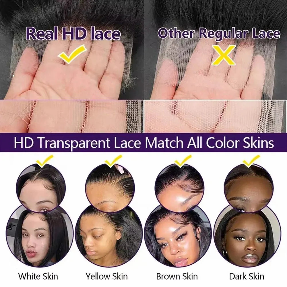 Bone Straight Glueless HD Lace Front Wig – 200% & 220% Density Brazilian Human Hair (13x4, 13x6, 5x5 & 360) 16–46 Inch