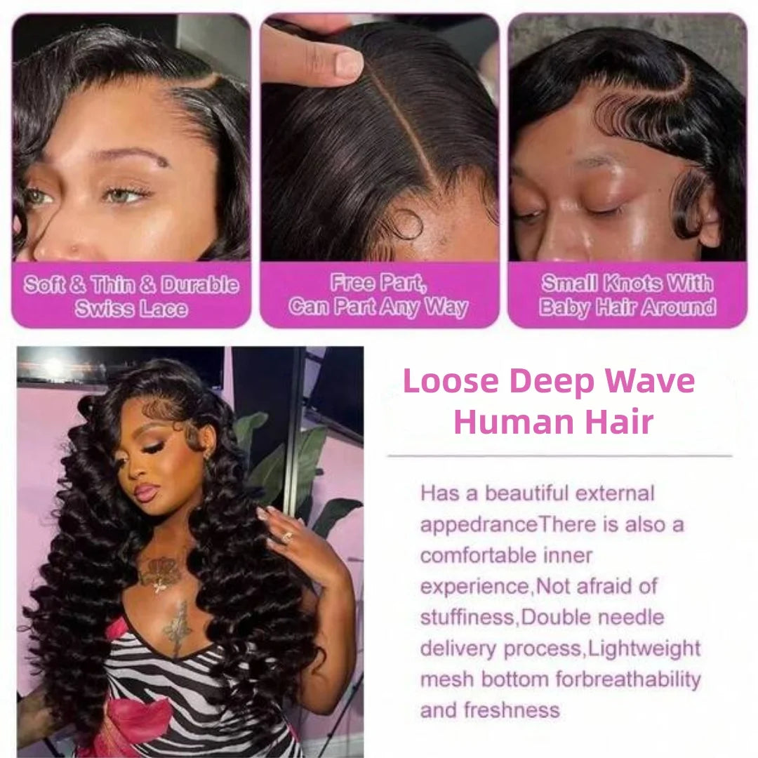 Loose Deep Wear And Go Glueless 5x5 13x6 HD Transparent Lace Front Wigs Pre Plucked Brazilian Human Hair Wigs 42 Inch Women Wigs