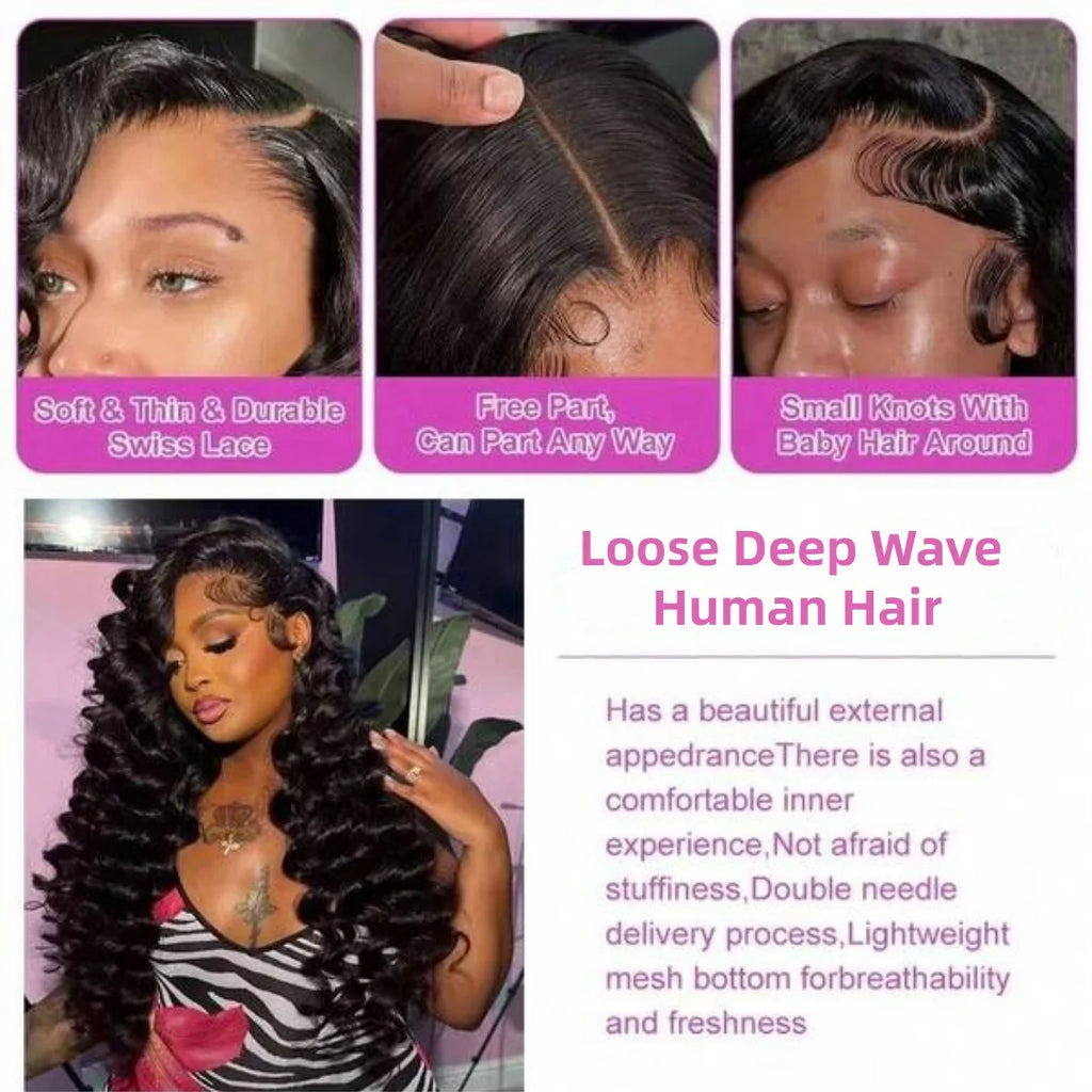 Loose Deep Wear And Go Glueless 5x5 13x6 HD Transparent Lace Front Wigs Pre Plucked Brazilian Human Hair Wigs 42 Inch Women Wigs