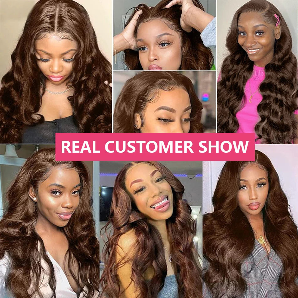 HD Chocolate Brown 13x4 Body Wave Lace Front Wig Brazilian 13x6 Lace Frontal Wigs Woman Remy Colored Human Hair Wigs Pre Plucked