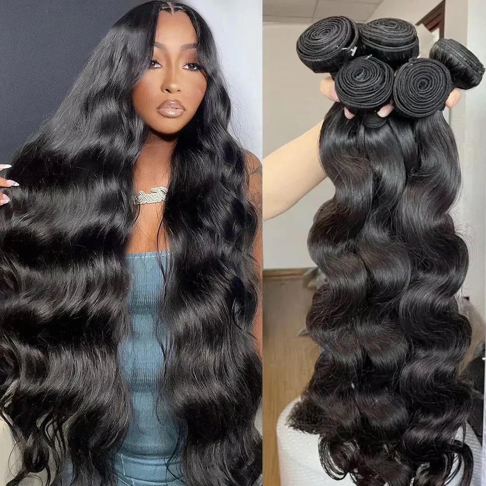 38 40 Inch Body Wave 1 3 4 Bundles Brazilian Remy Unprocessed Human Hair Wavy Doule Drawn Bundles Weave Extensions