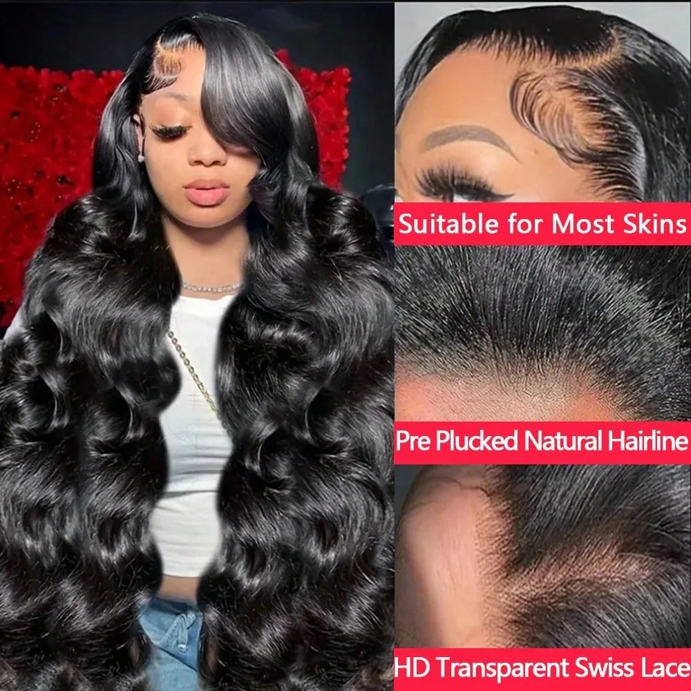 Nature Black Lace Front Wigs Human Hair 13x4 HD Transparent Body Wave Lace Front Wigs Human Hair Pre Plucked