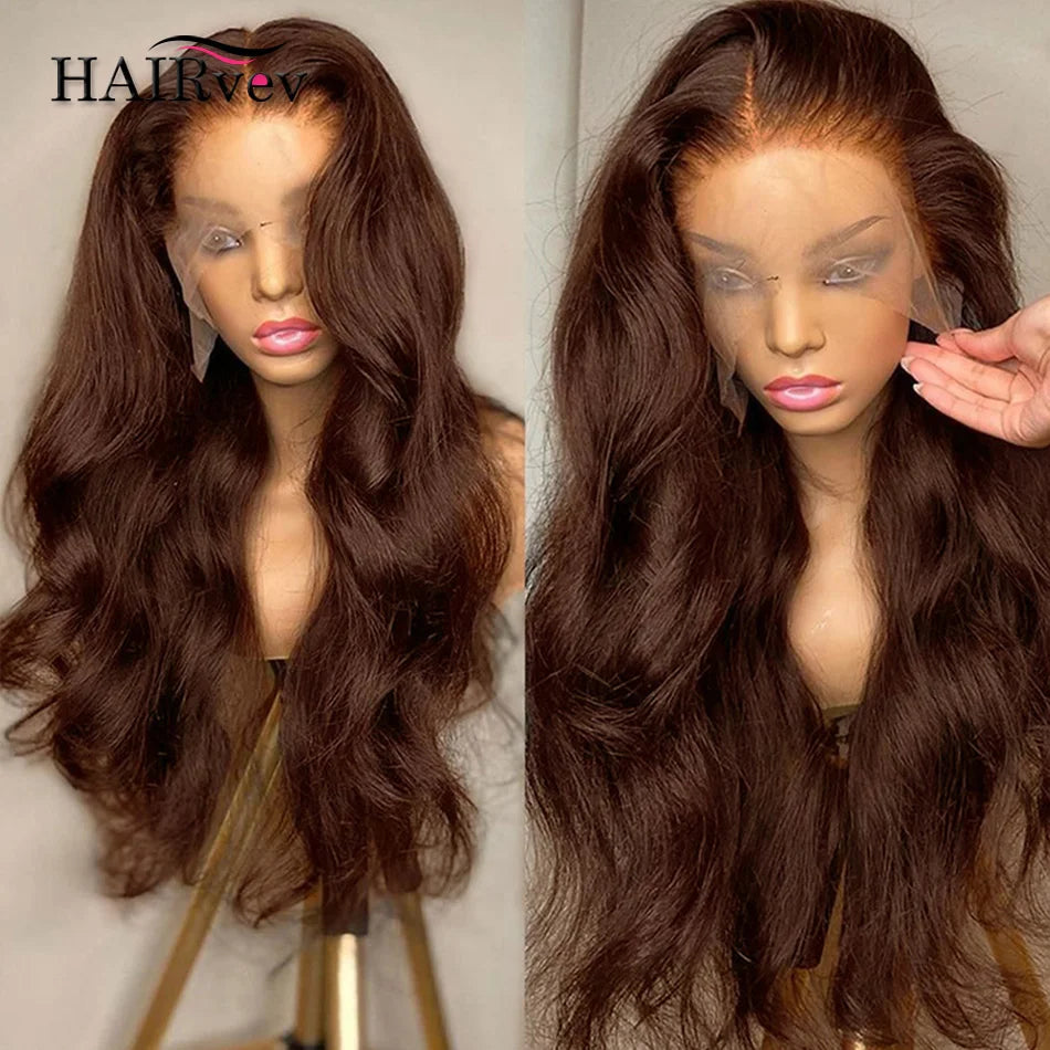 HD Chocolate Brown 13x4 Body Wave Lace Front Wig Brazilian 13x6 Lace Frontal Wigs Woman Remy Colored Human Hair Wigs Pre Plucked